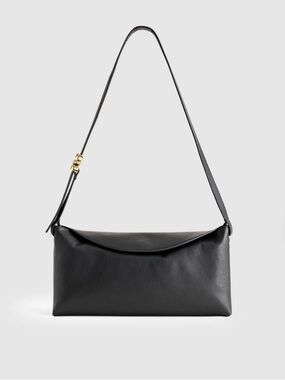 Madewell Black Leather Shoulder Clutch with Gold Hardware